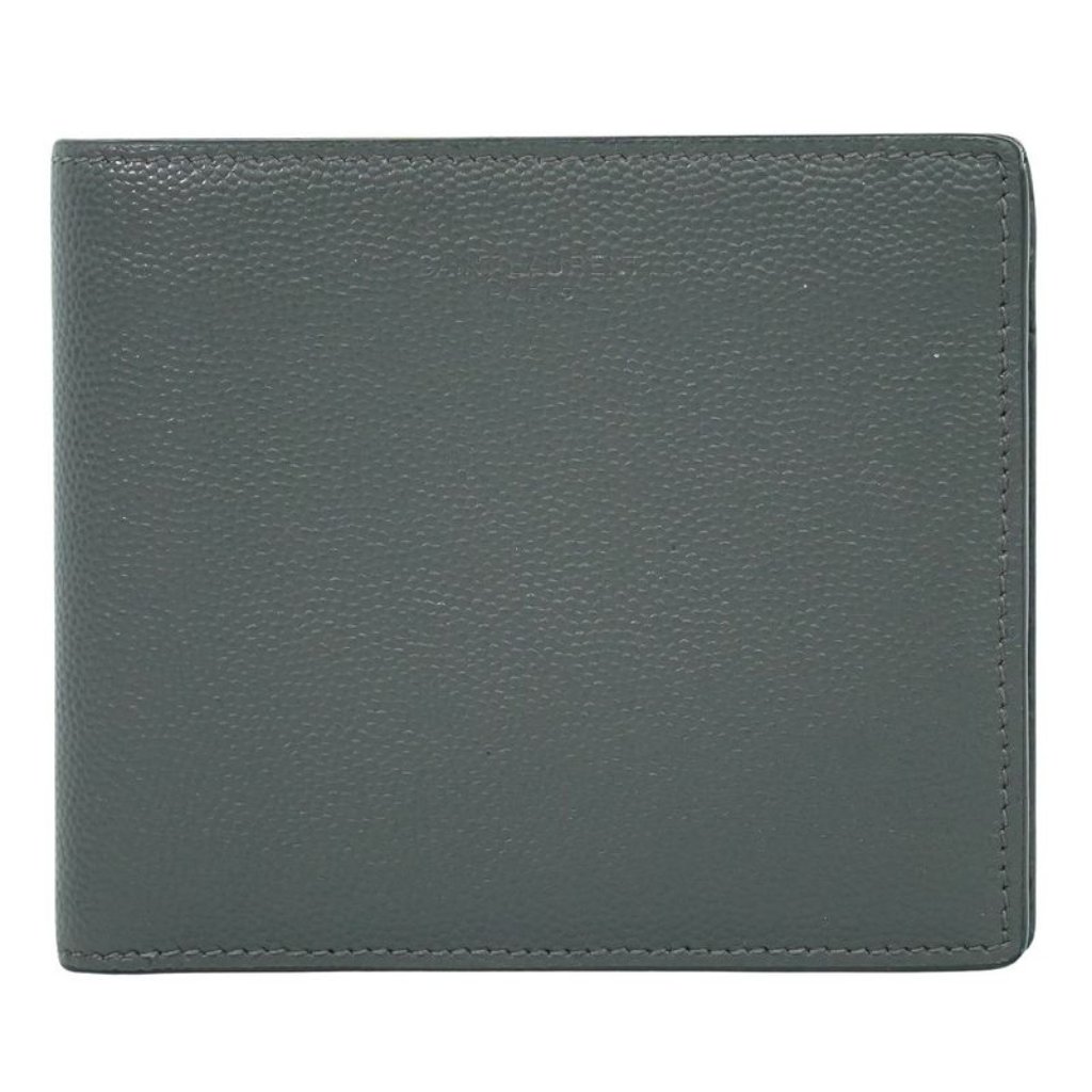 Saint Laurent Leather Fold Wallet Compact Wallet Gray Wallet